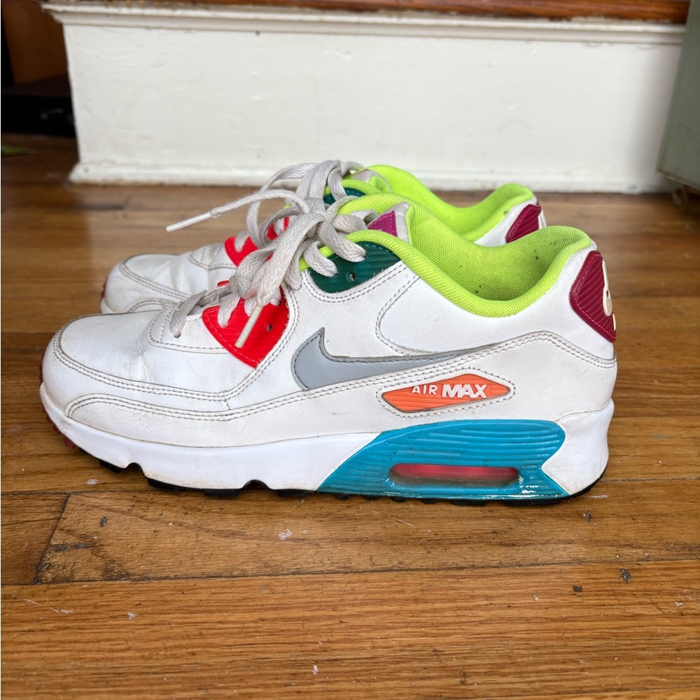 Nike White Sneakers with Neon Lime, Red, Teal & Magenta Accents